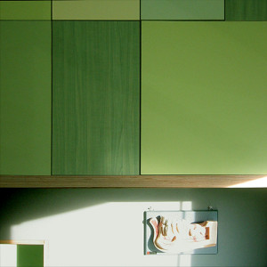 Mixed plastic laminate on plywood cabinets